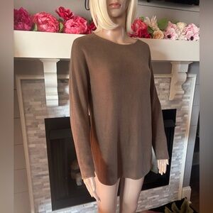 Michael Kors Brown High Low Tunic Sweater Gold Zipper Back Sz Small